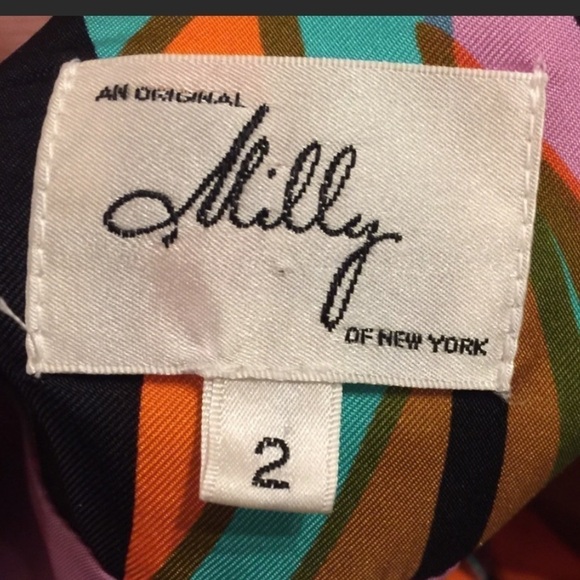 𝅺MILLY Multicolored Print Silk Twill Cocktail Dress Size 2 - Picture 7 of 8